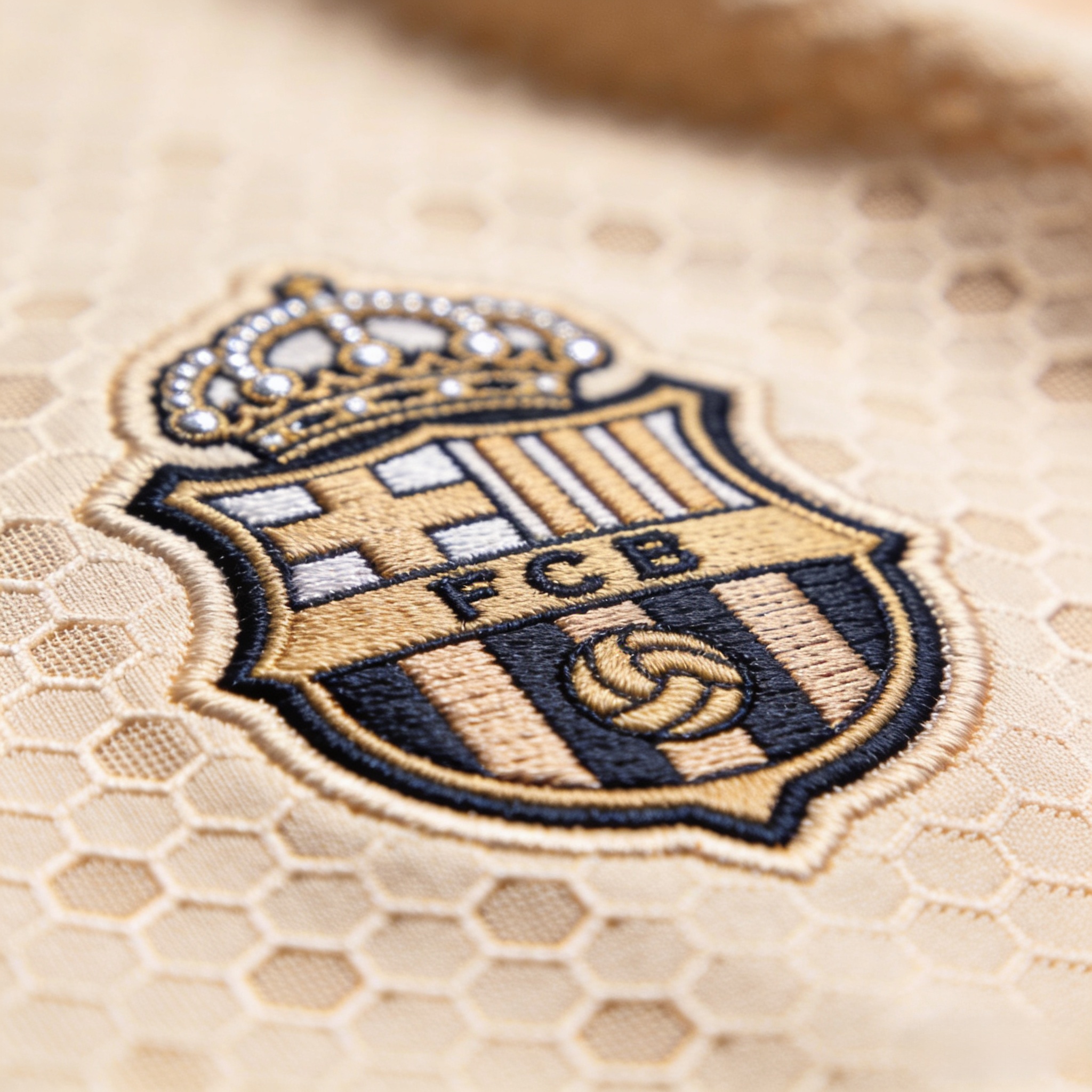 Close-up detail of Dri-FIT fabric and embroidered badge on an affordable jersey