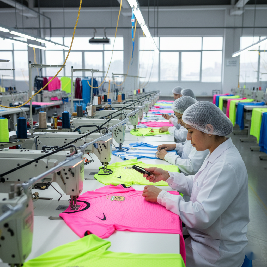 High-quality soccer jersey production at a professional manufacturing facility.