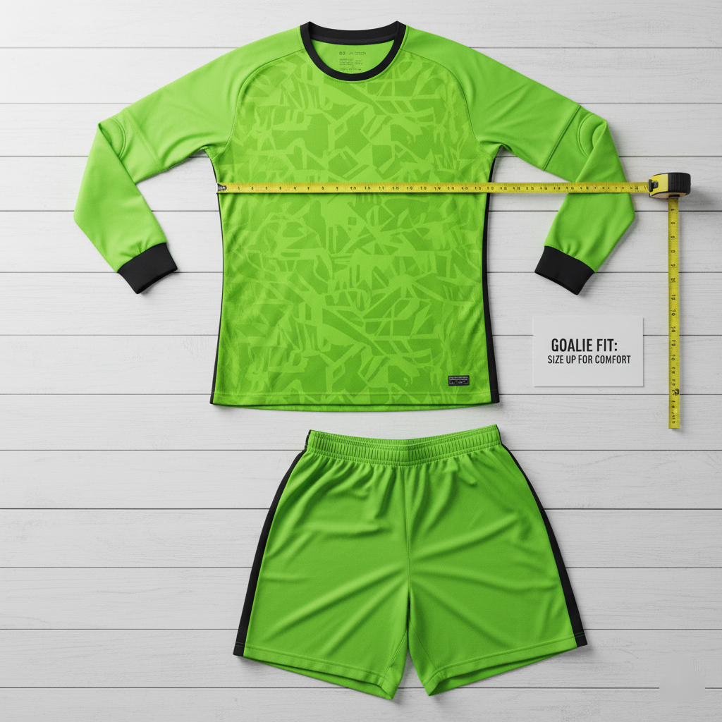 Measuring a soccer goalie jersey in inches for a flexible fit.