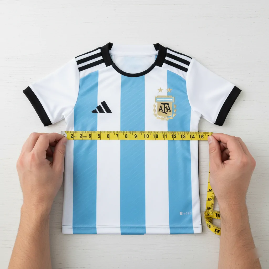 Measuring a child's soccer jersey in inches for a perfect fit.