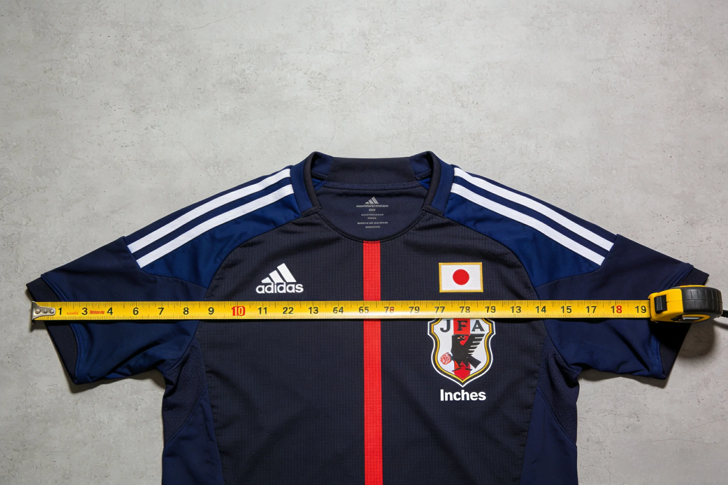 How to measure a Japanese J1 League jersey in inches.