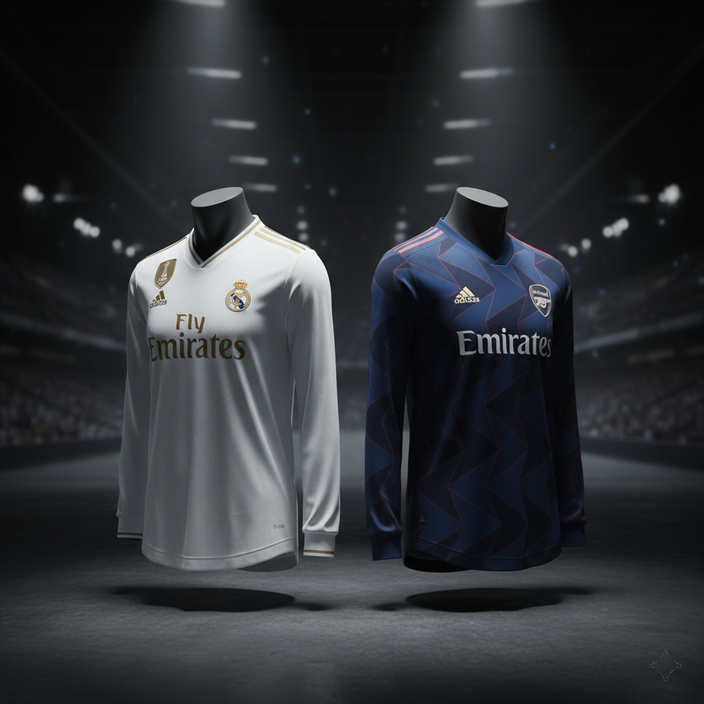 Latest 2025-26 long sleeve soccer jerseys for Real Madrid and Arsenal