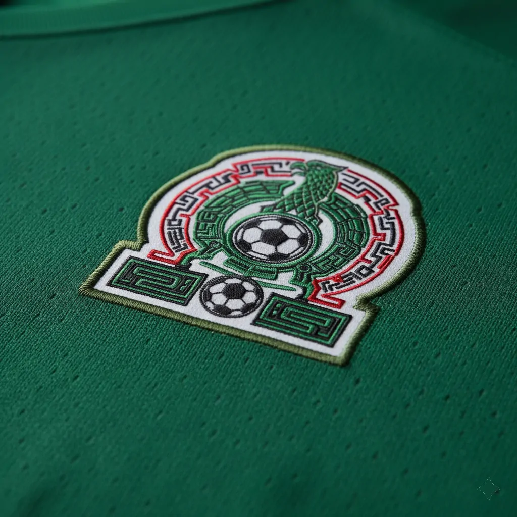 Close-up of Dri-FIT fabric and crest on Mexico authentic jersey