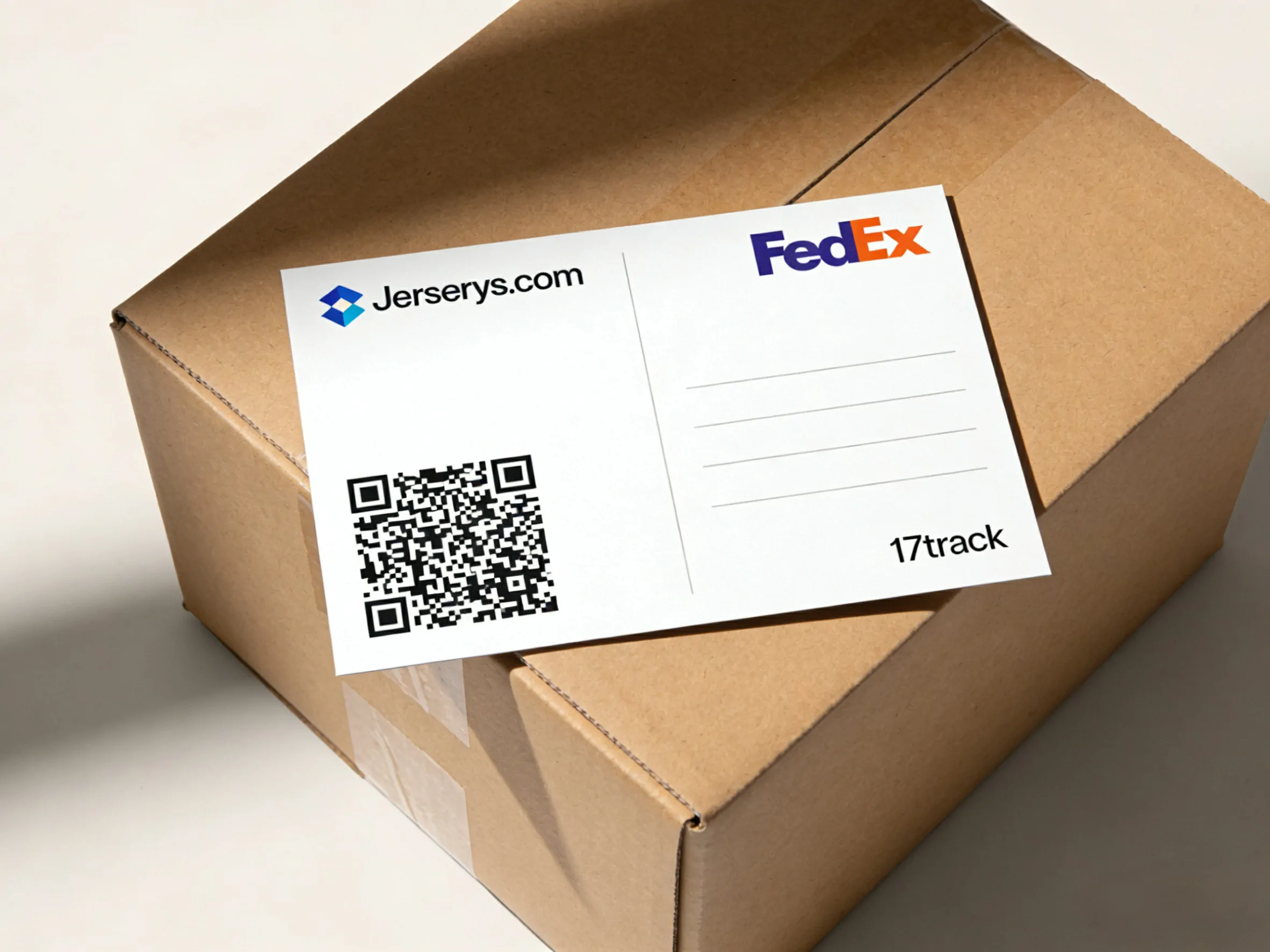 Jerserys.com shipping box with FedEx and 17track information