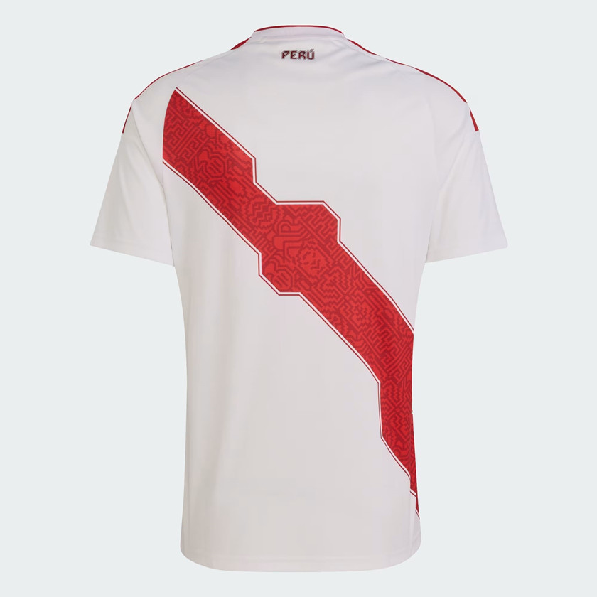 2026 Peru Mens Home Soccer Jersey White Red Sash Topography Kit