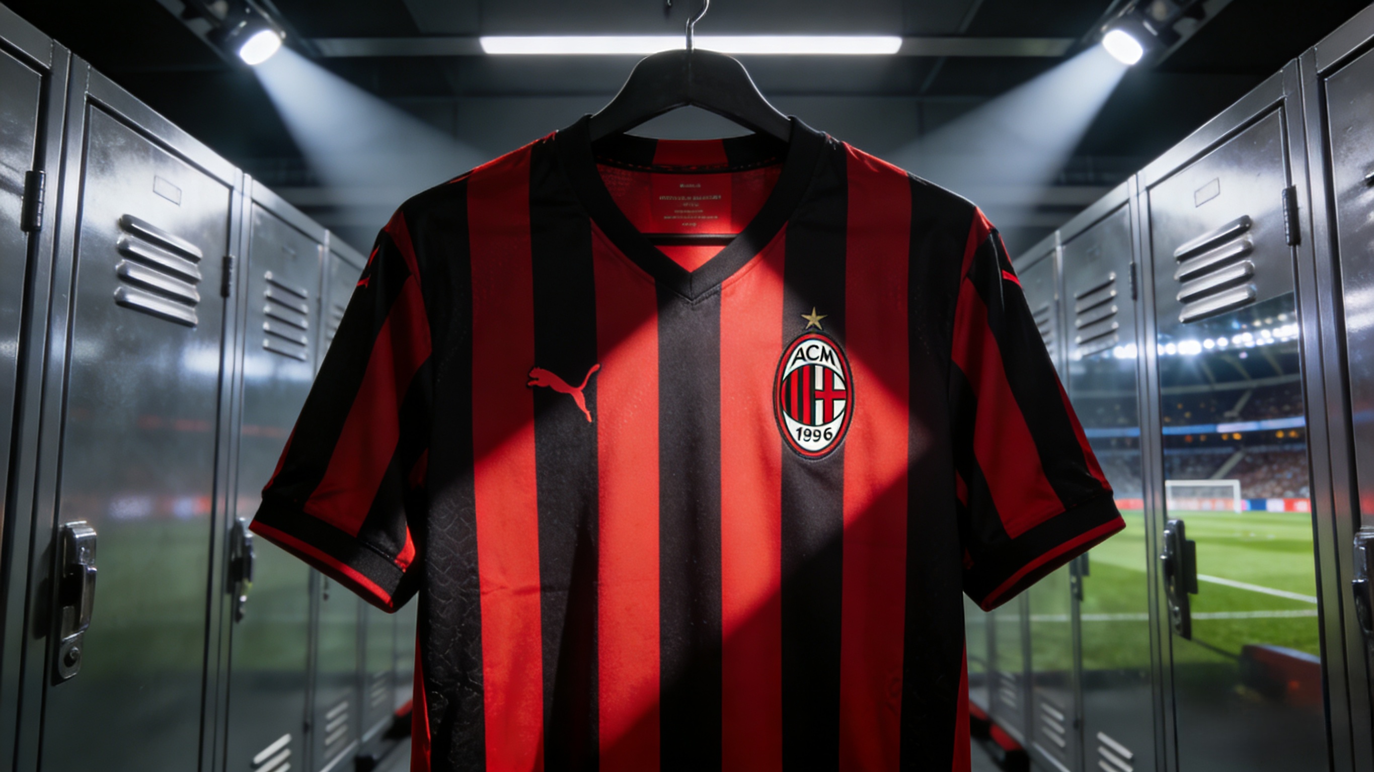 The official 2025-26 AC Milan home soccer jersey.