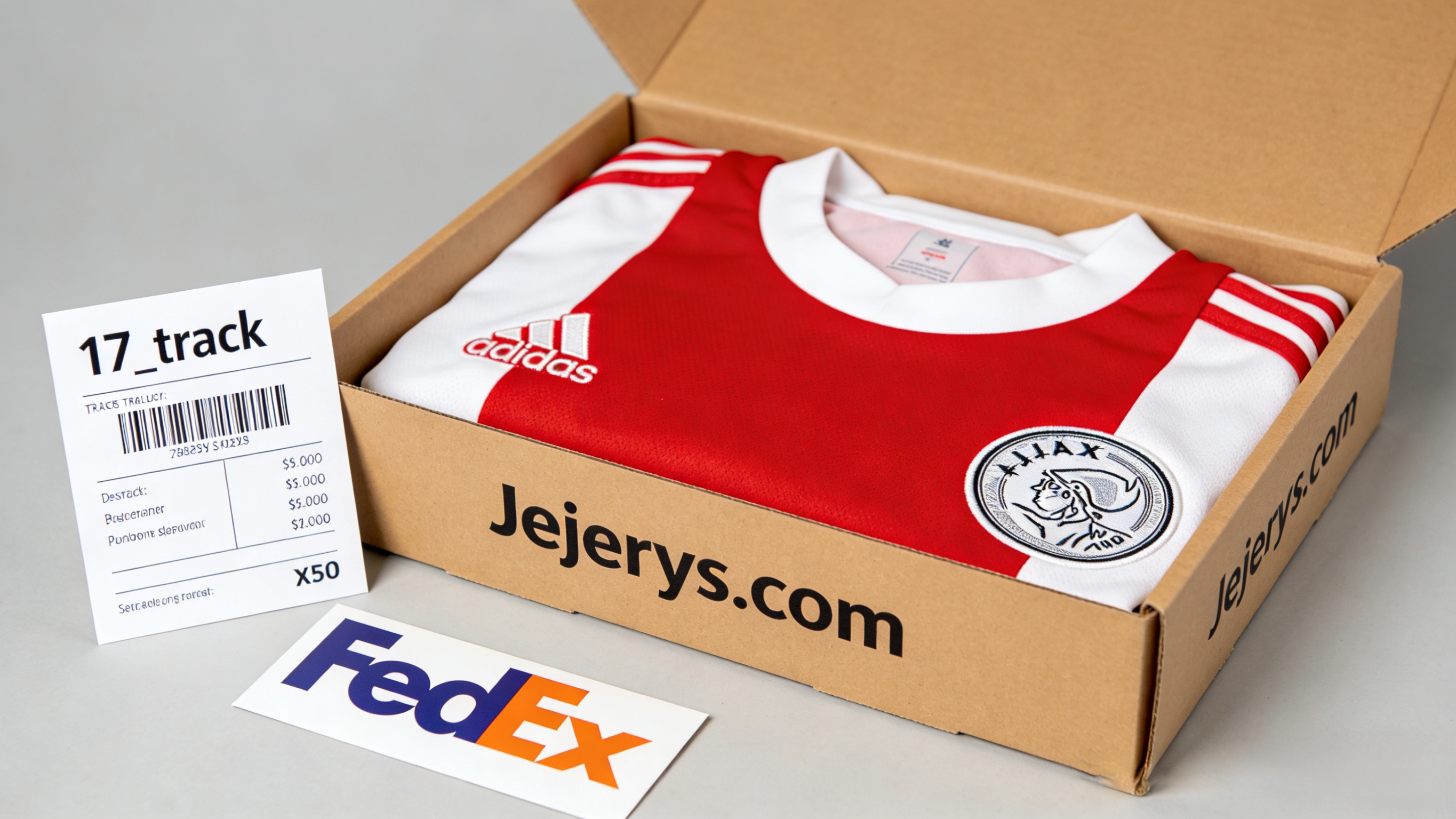 Secure packaging and tracking for Ajax soccer jersey orders.
