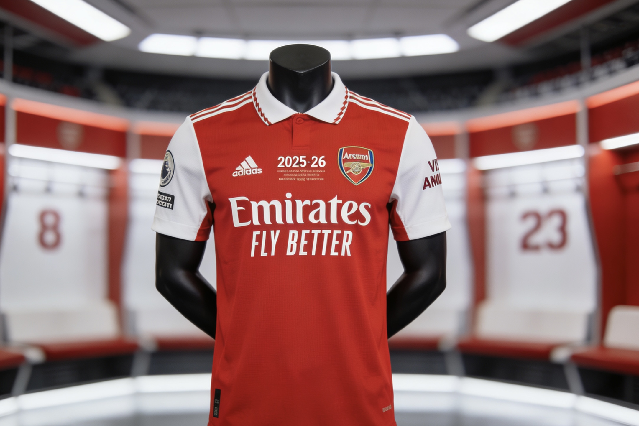 The new 2025-26 Arsenal home soccer jersey.