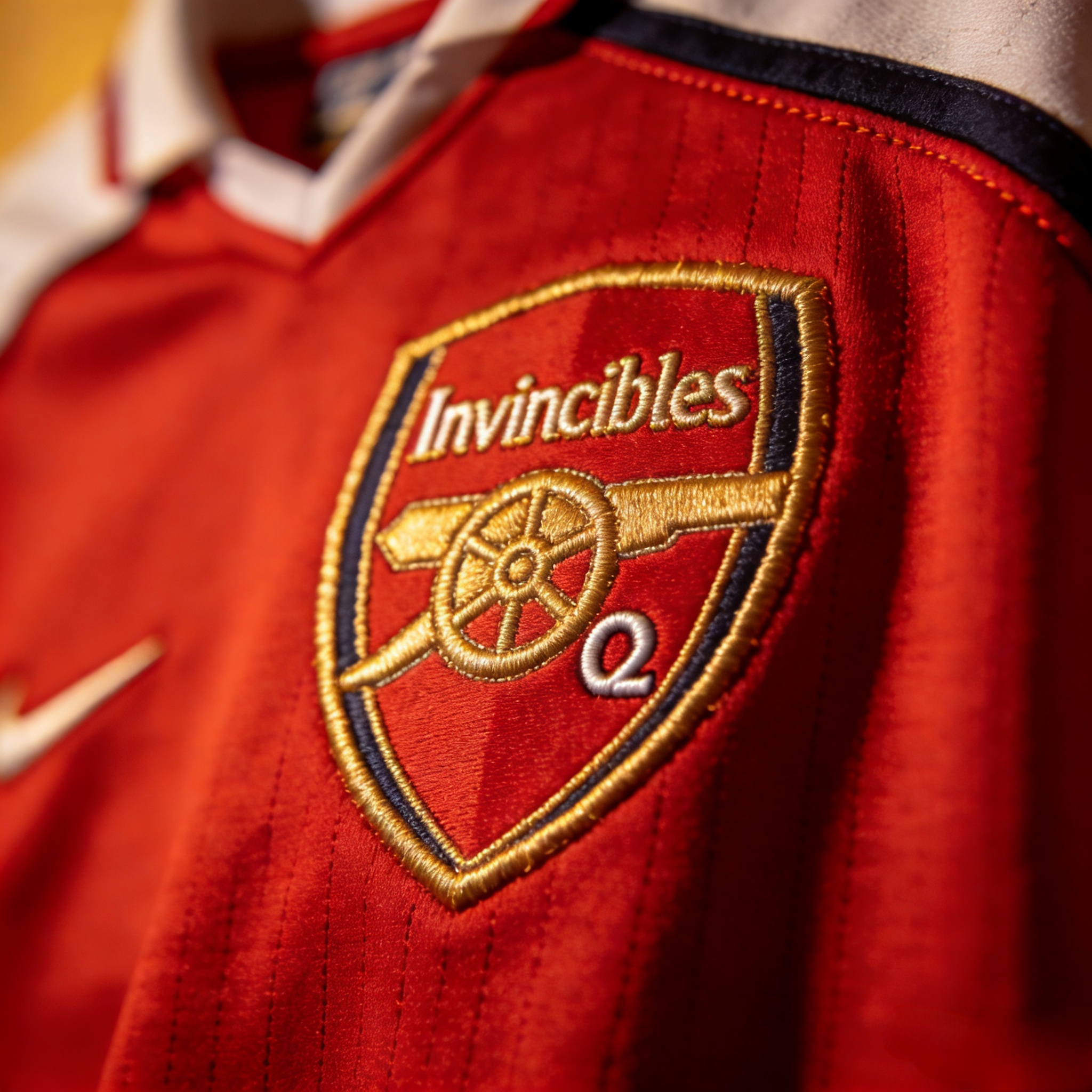 Close-up of the 2004 Arsenal Invincibles retro soccer jersey.