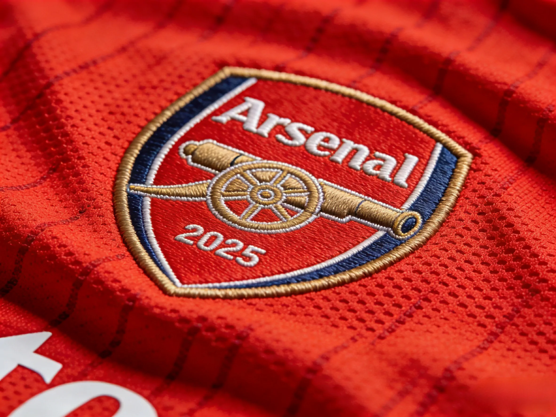 Close-up of the Arsenal cannon crest and breathable kit fabric.