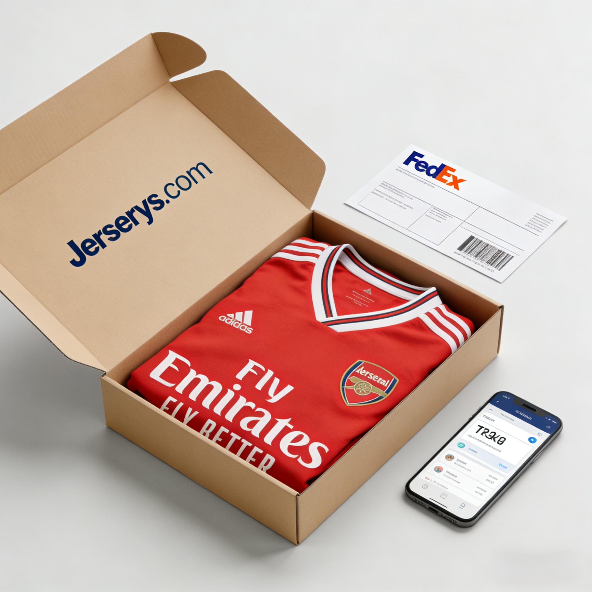 Secure packaging and tracking for Arsenal soccer jersey orders.
