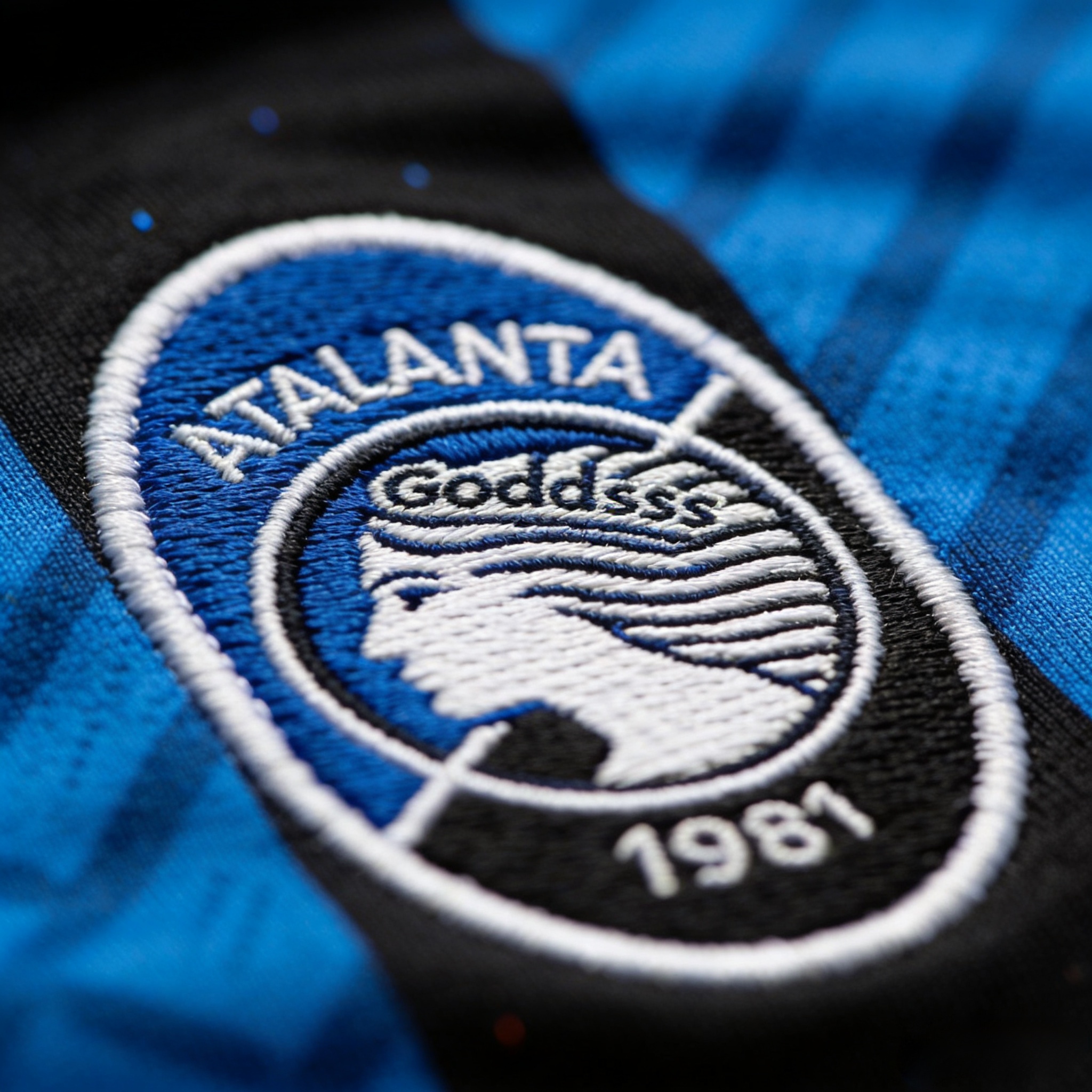 Close-up detail of the Atalanta BC team crest and fabric.