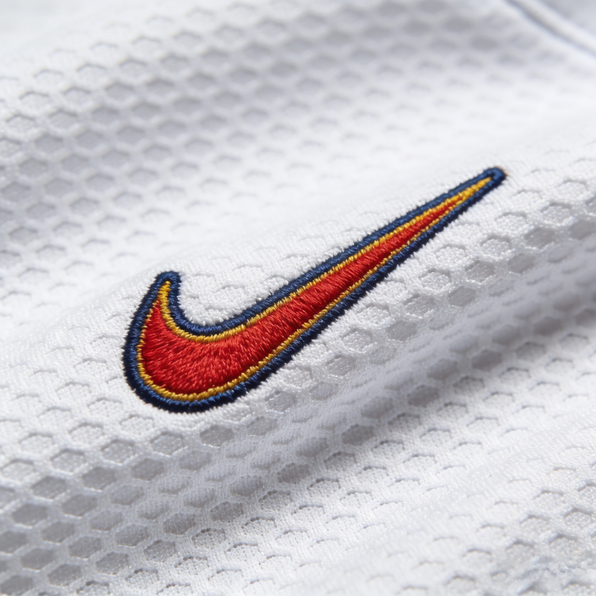 Close-up of Dri-FIT moisture-wicking fabric on an Arsenal jersey.