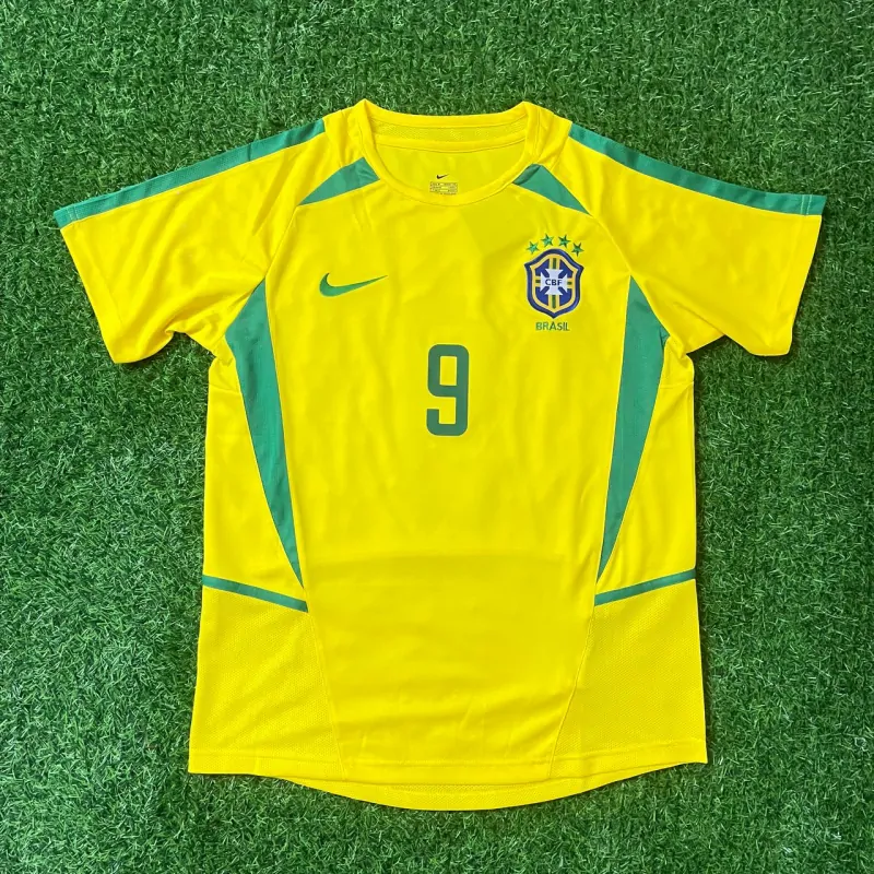 Legendary 2002 Brazil retro soccer jersey worn by Ronaldo.