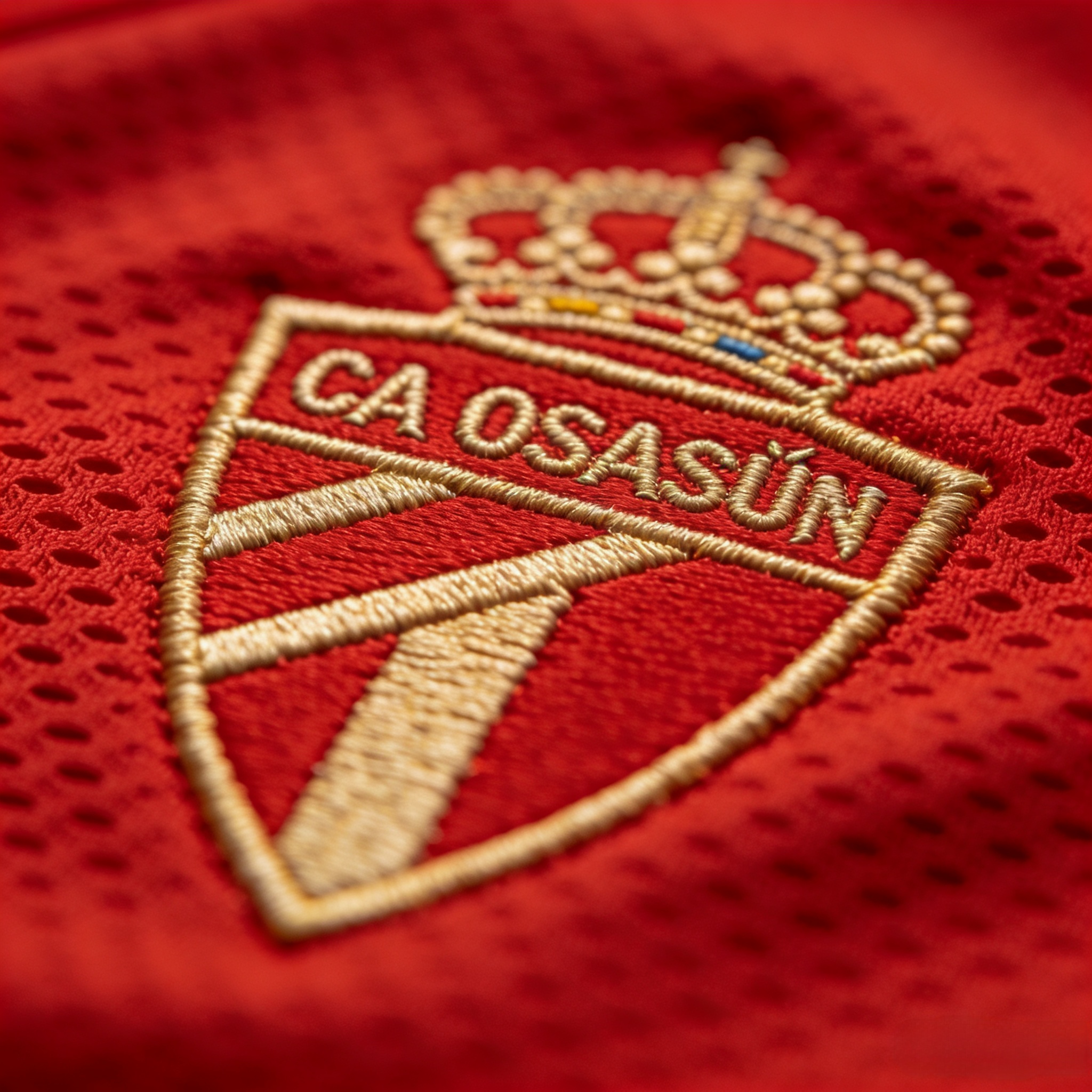  Close-up of CA Osasuna embroidered crest and Dri-FIT fabric texture.