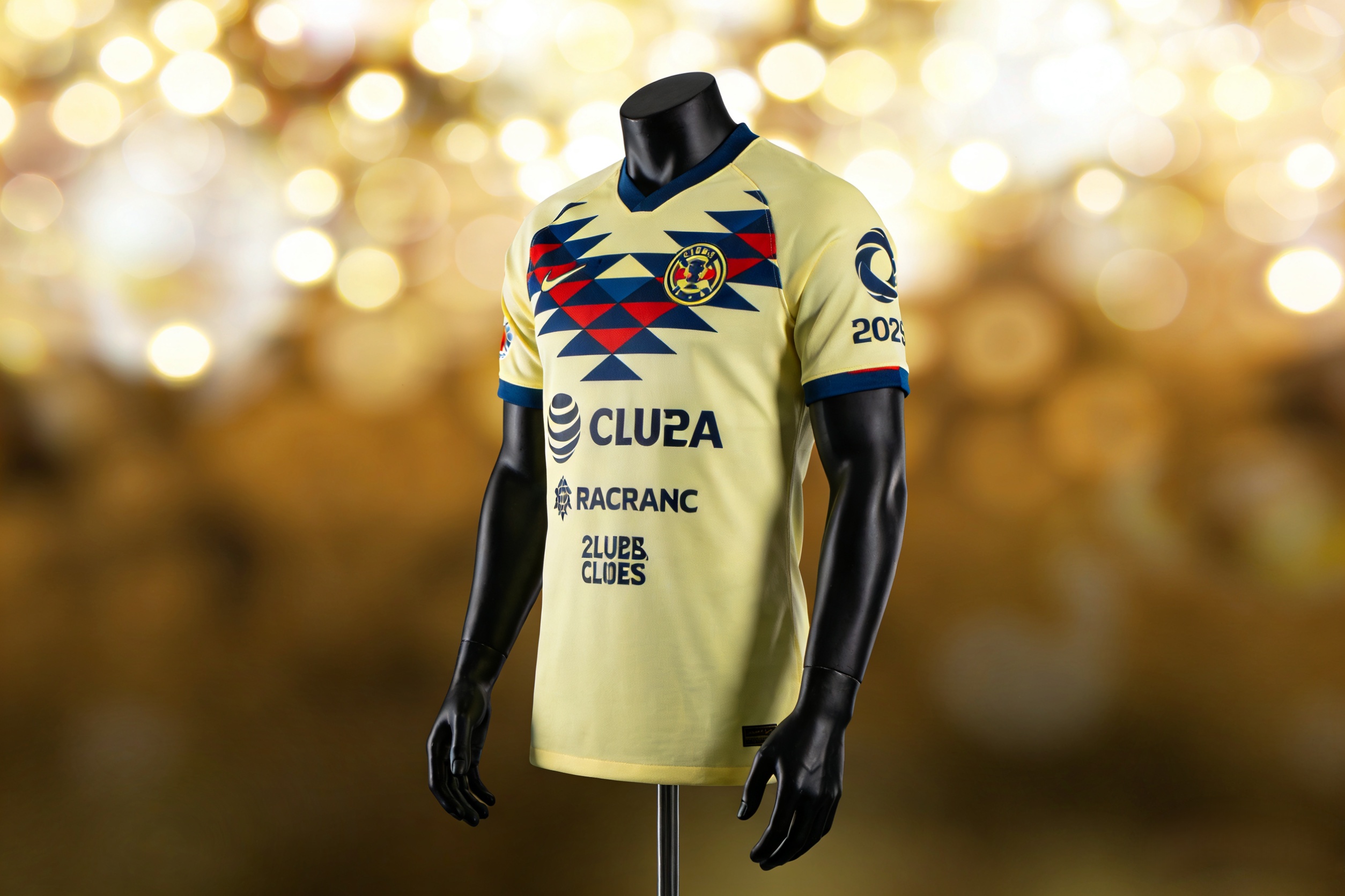 Official 2025-26 Club América home soccer jersey on display.
