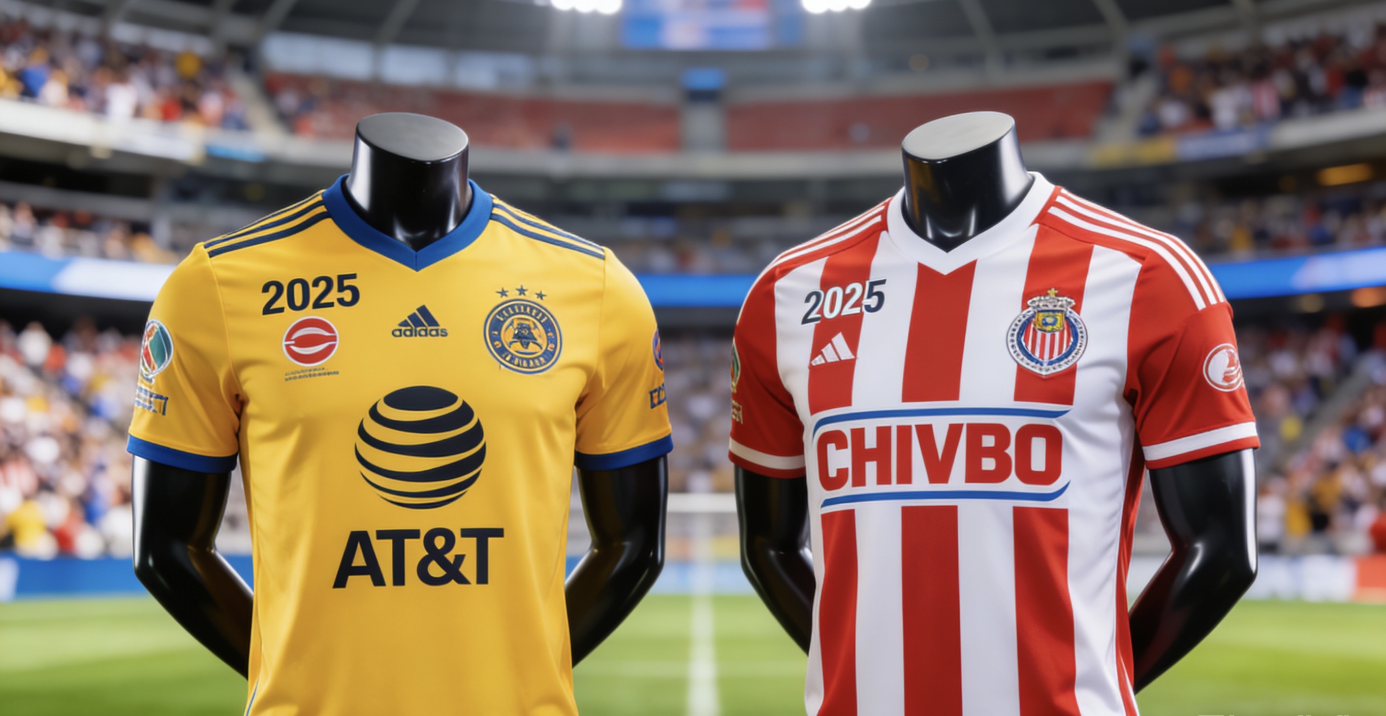 Comparison of the 2025 Club América and Chivas soccer jerseys.