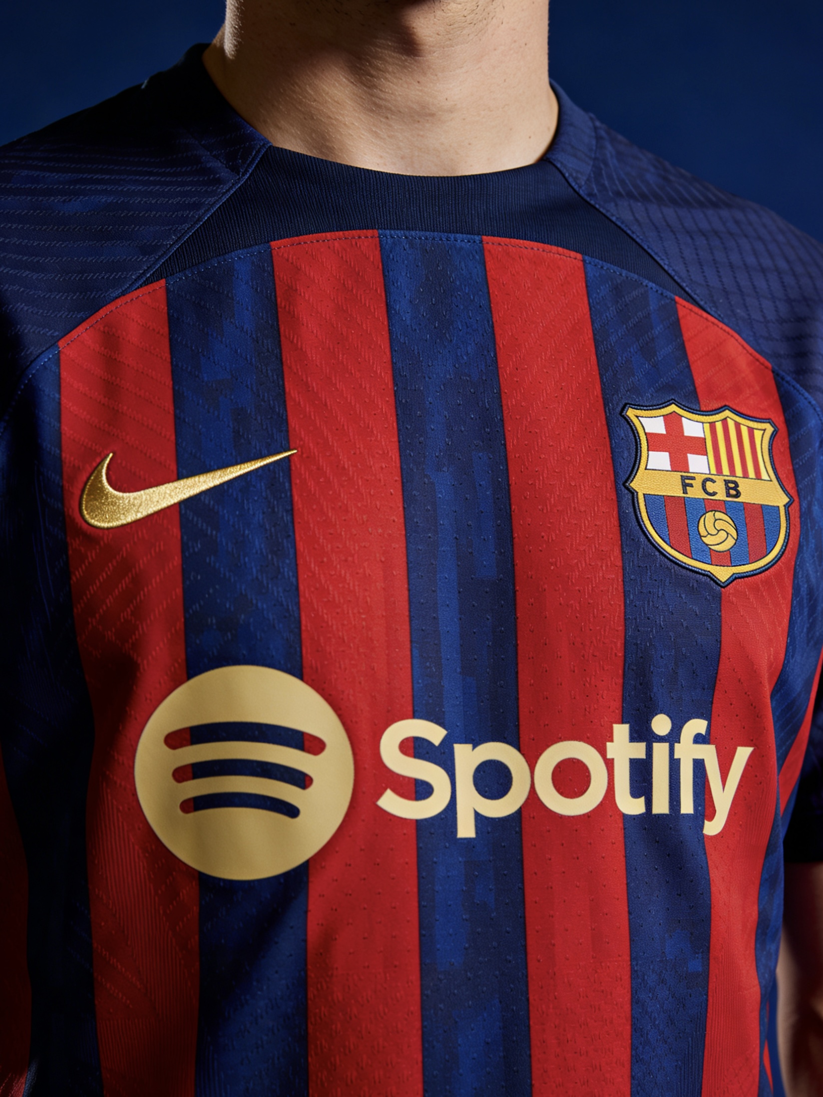 The new 2025-26 FC Barcelona home soccer jersey.