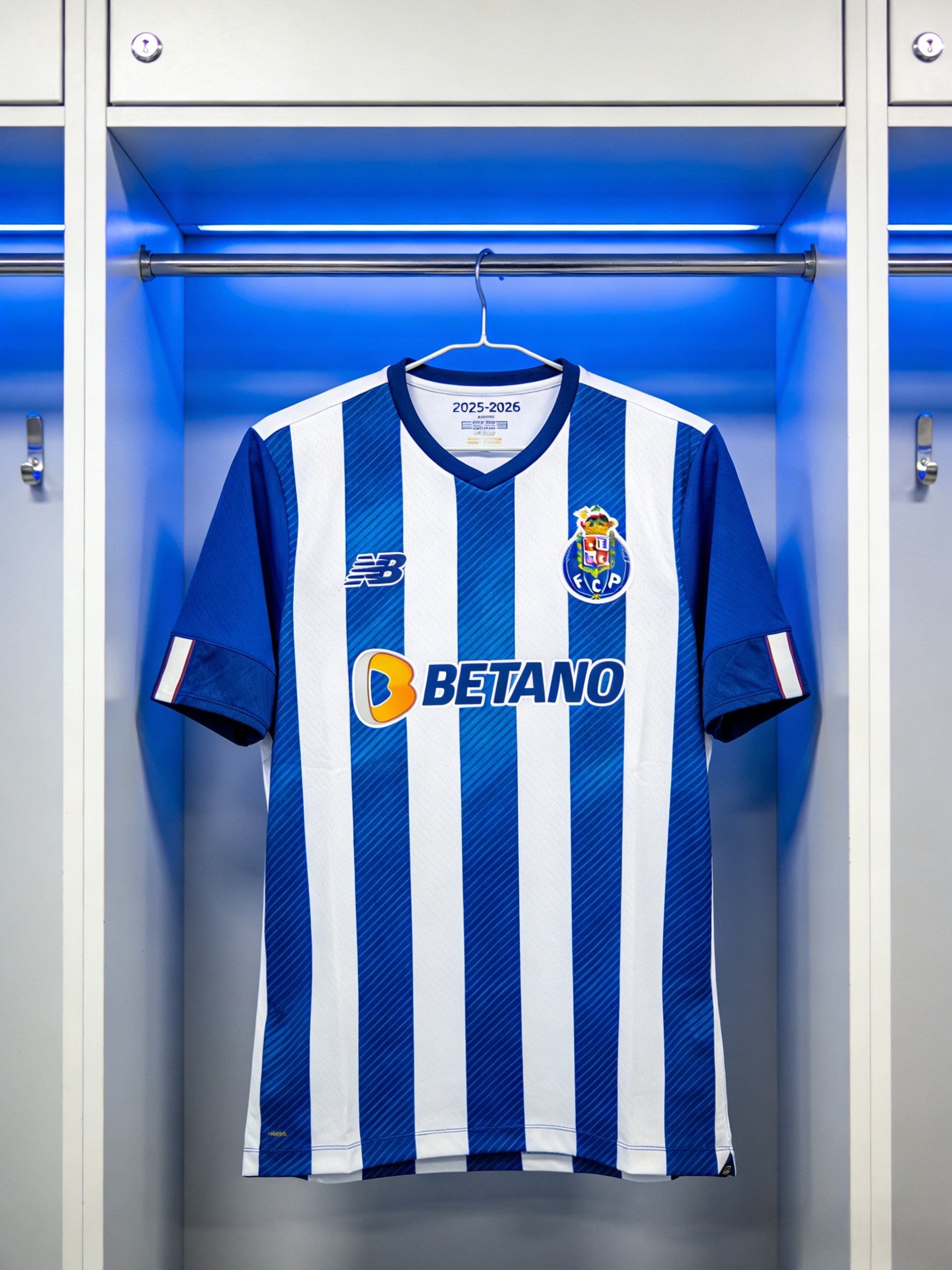 Official 2025-26 FC Porto home soccer jersey with blue and white stripes