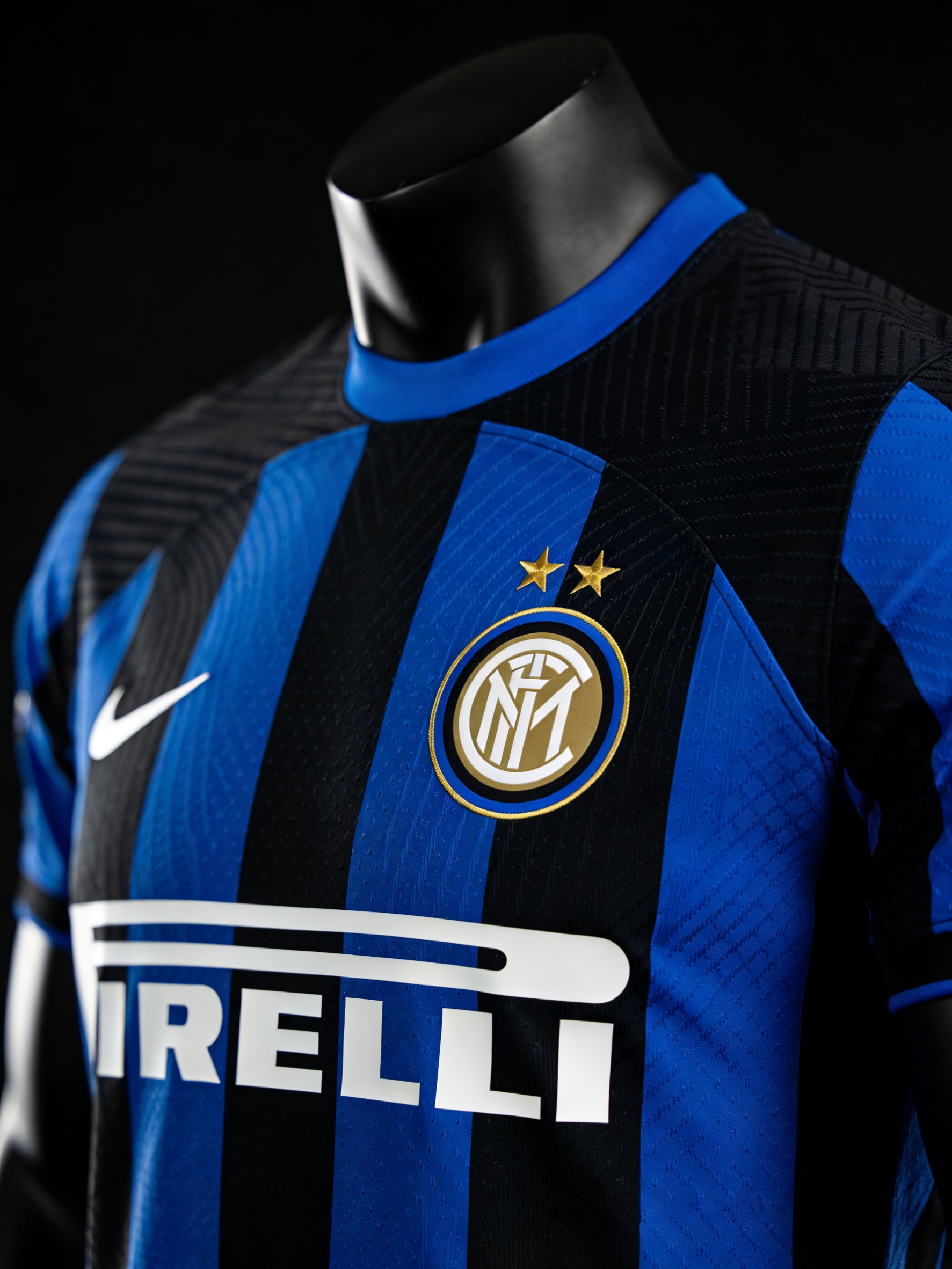 Official 2025 Inter Milan soccer jersey with two stars crest.