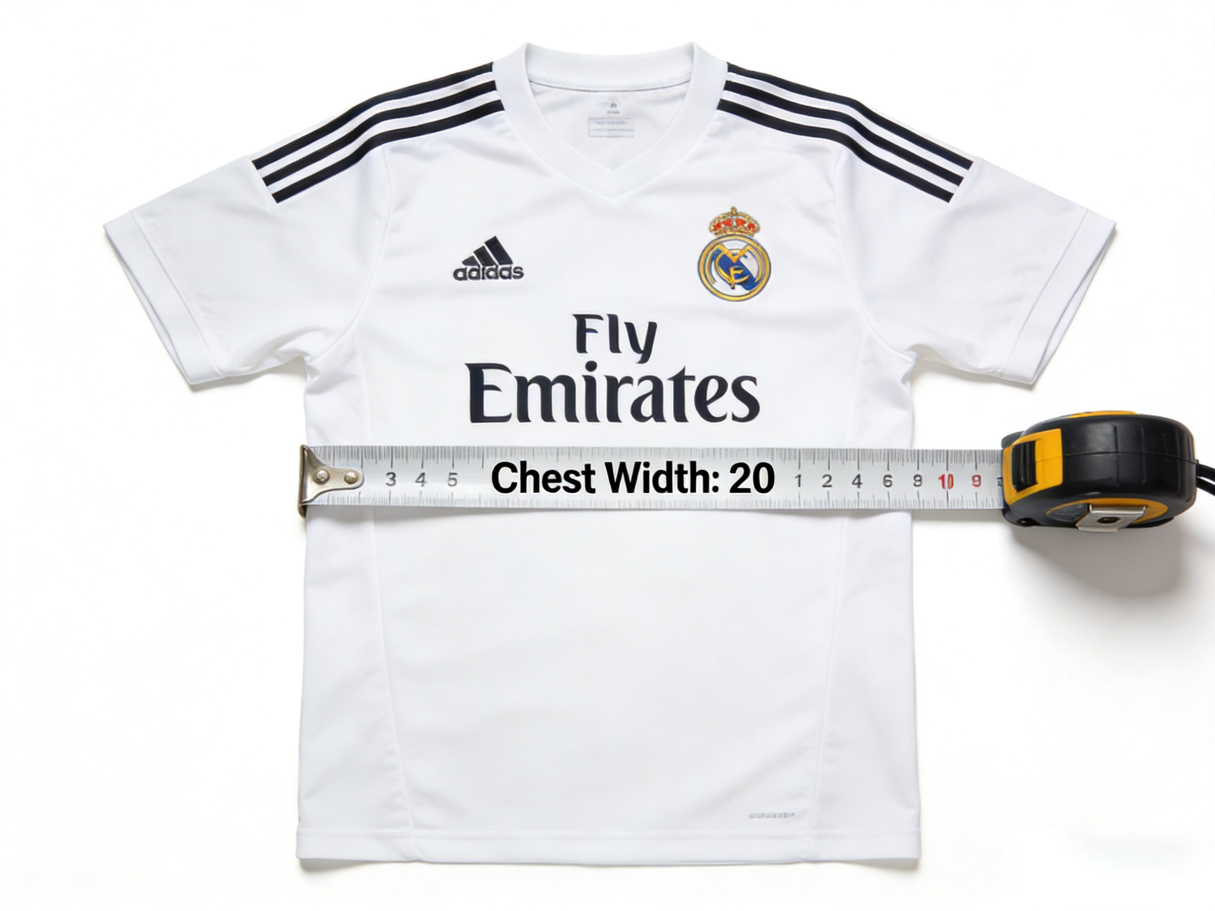 Measuring a Real Madrid jersey in inches for accurate sizing