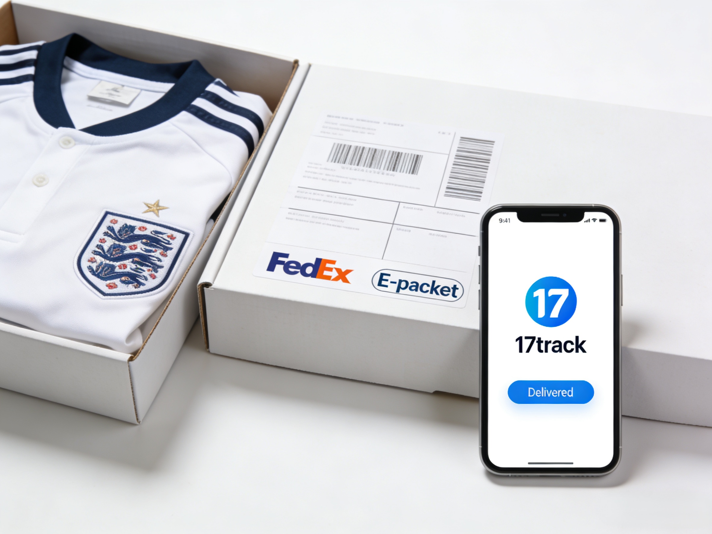  Soccer jersey packaging with FedEx shipping and 17track updates.