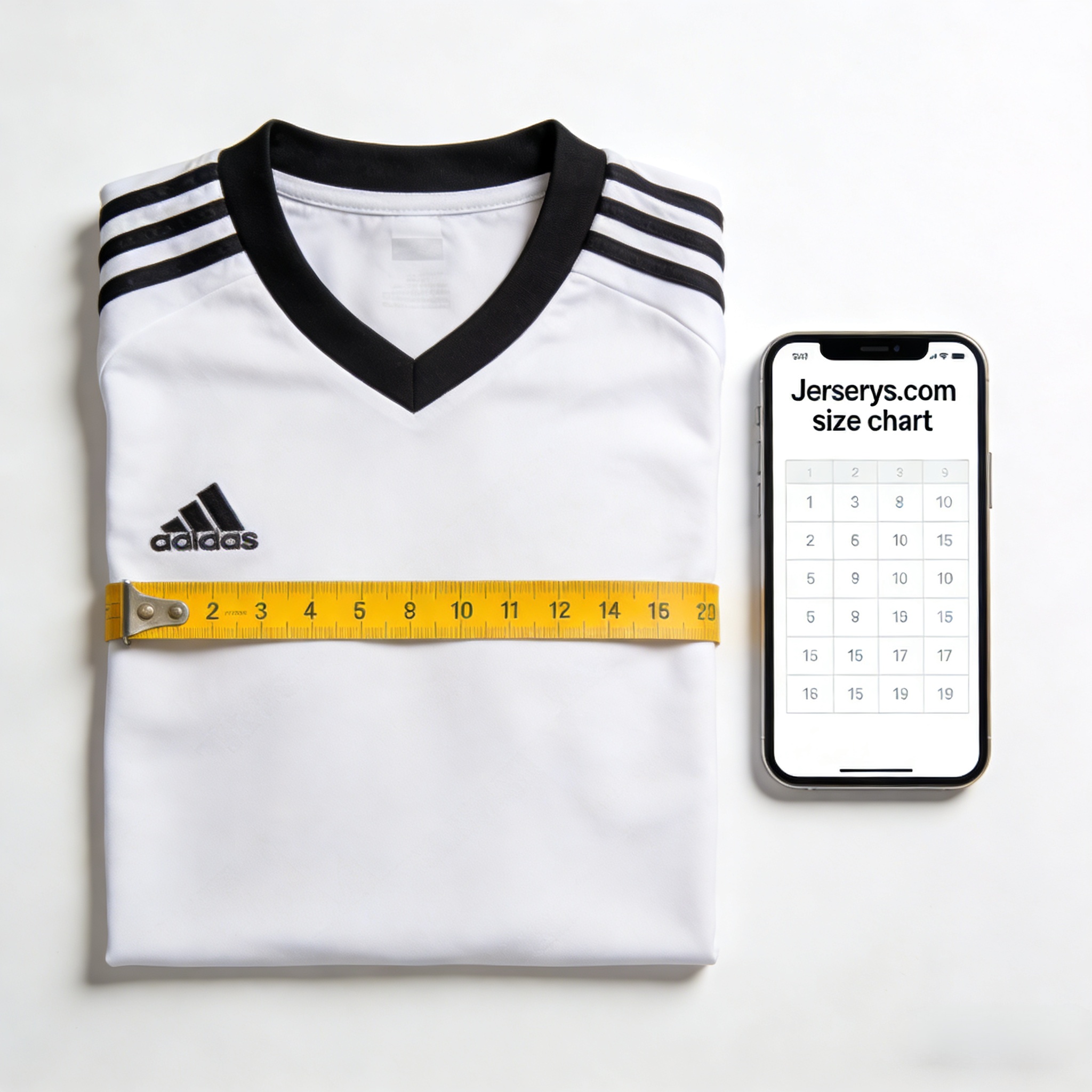  Measuring an Atalanta soccer jersey in inches for sizing.
