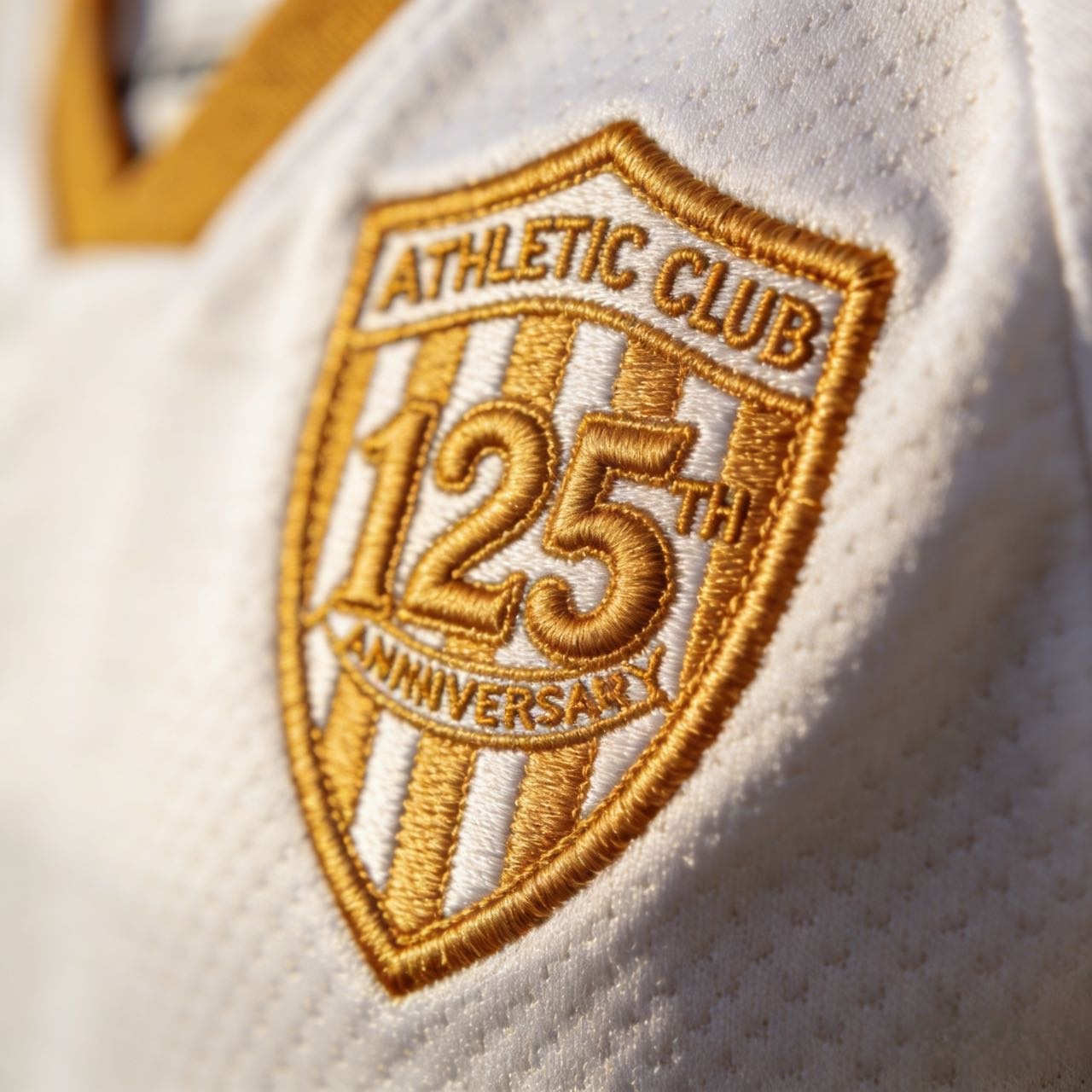 Close-up detail of Athletic Club badge and fabric texture.