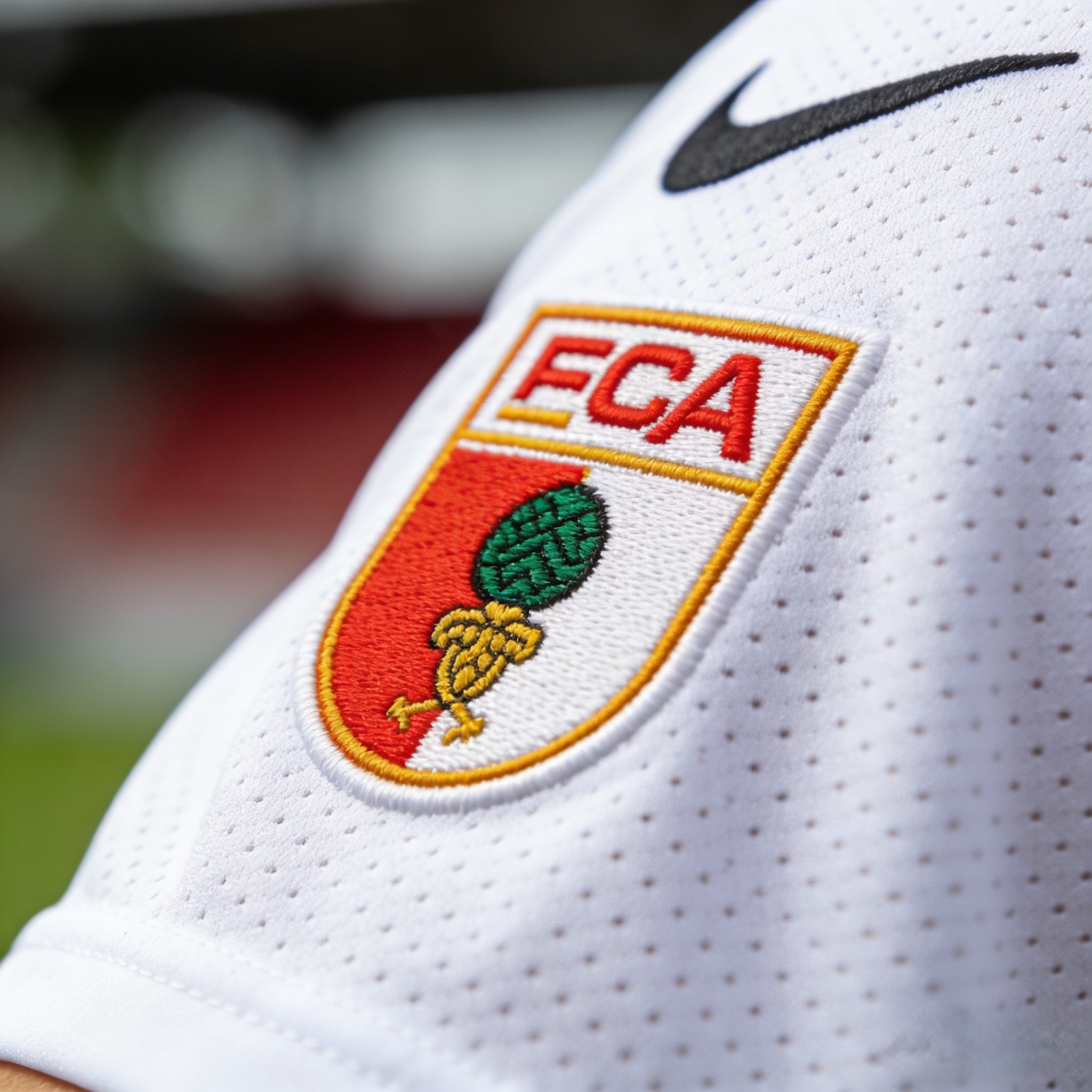 Close-up of Dri-FIT moisture-wicking fabric on an Austrian soccer kit