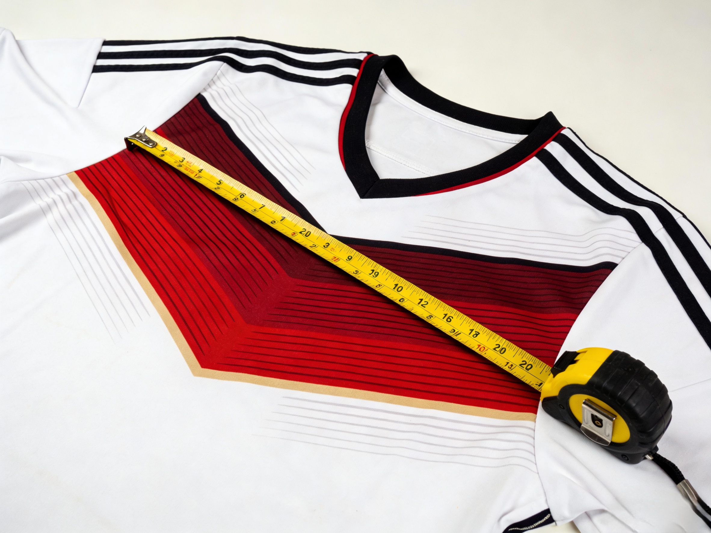 Measuring an Austrian Bundesliga soccer jersey in inches for the correct fit.