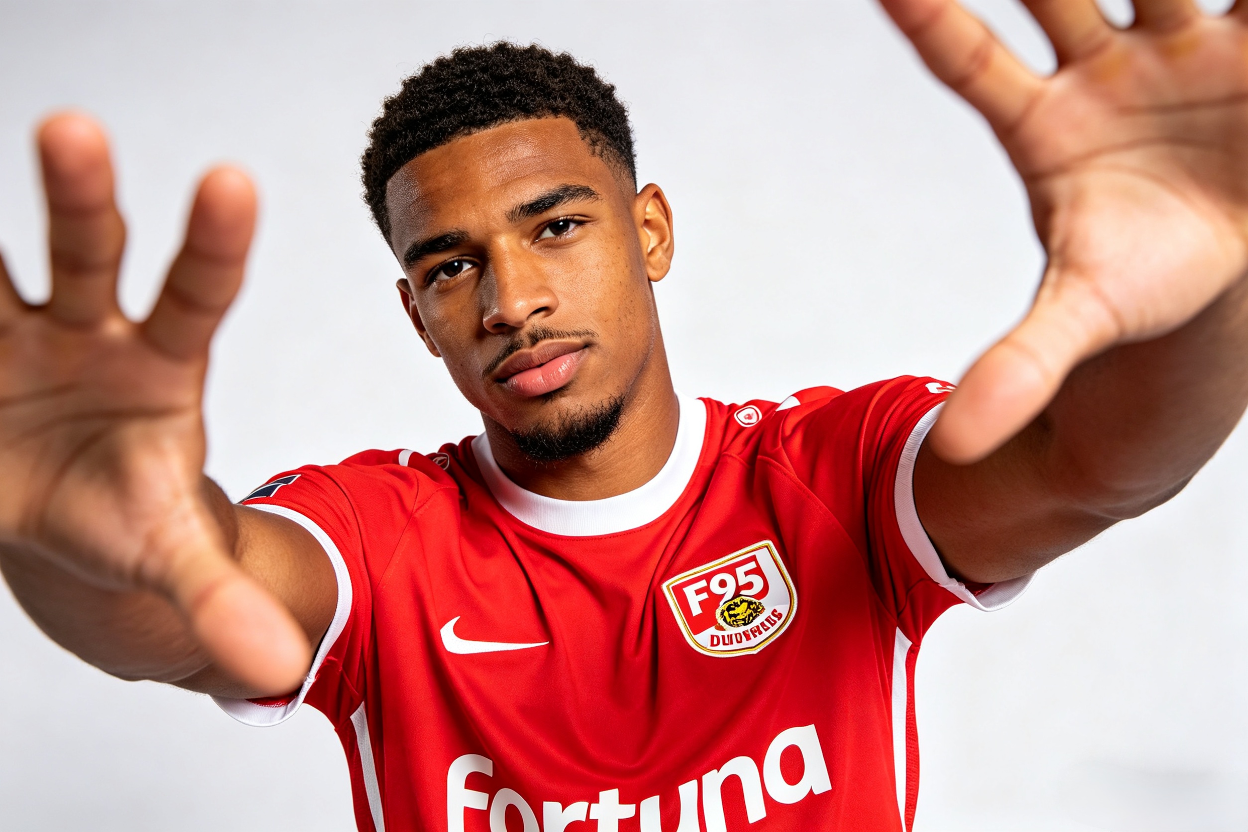 Official 2025-26 Fortuna Düsseldorf home soccer jersey.