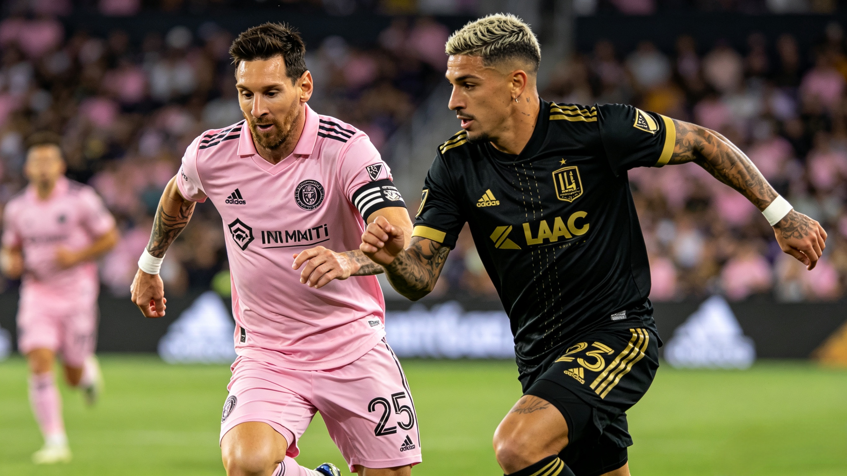 Official 2025 Inter Miami and LAFC major league soccer jerseys.