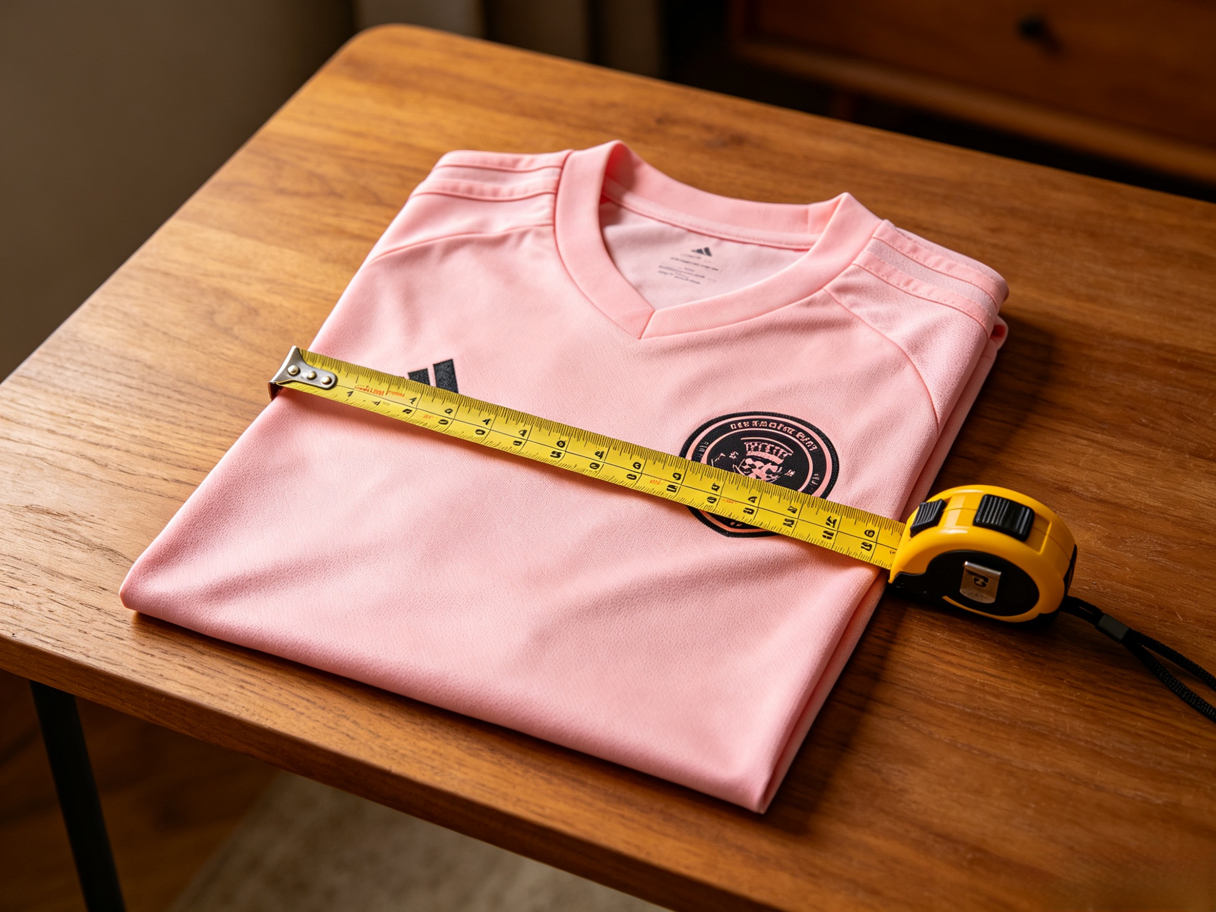 Measuring a major league soccer jersey in inches for a perfect fit.