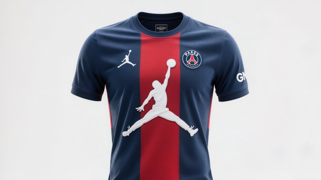 Official 2025-26 PSG Jordan home soccer jersey with Jumpman logo