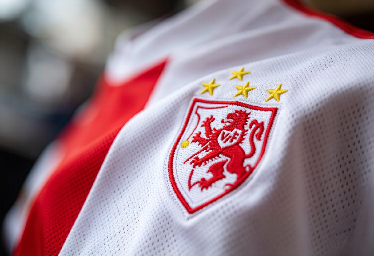  Close-up of VfB Stuttgart crest and Dri-FIT fabric texture